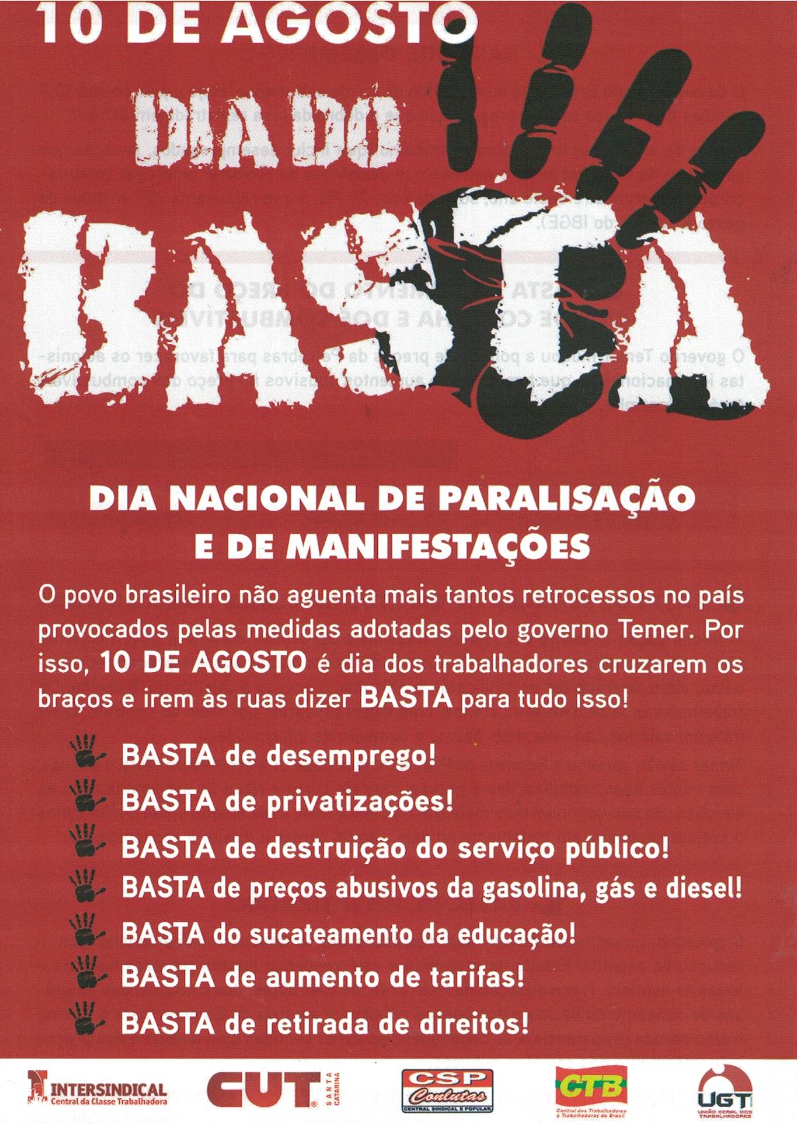 10 de agosto - DIA DO BASTA
